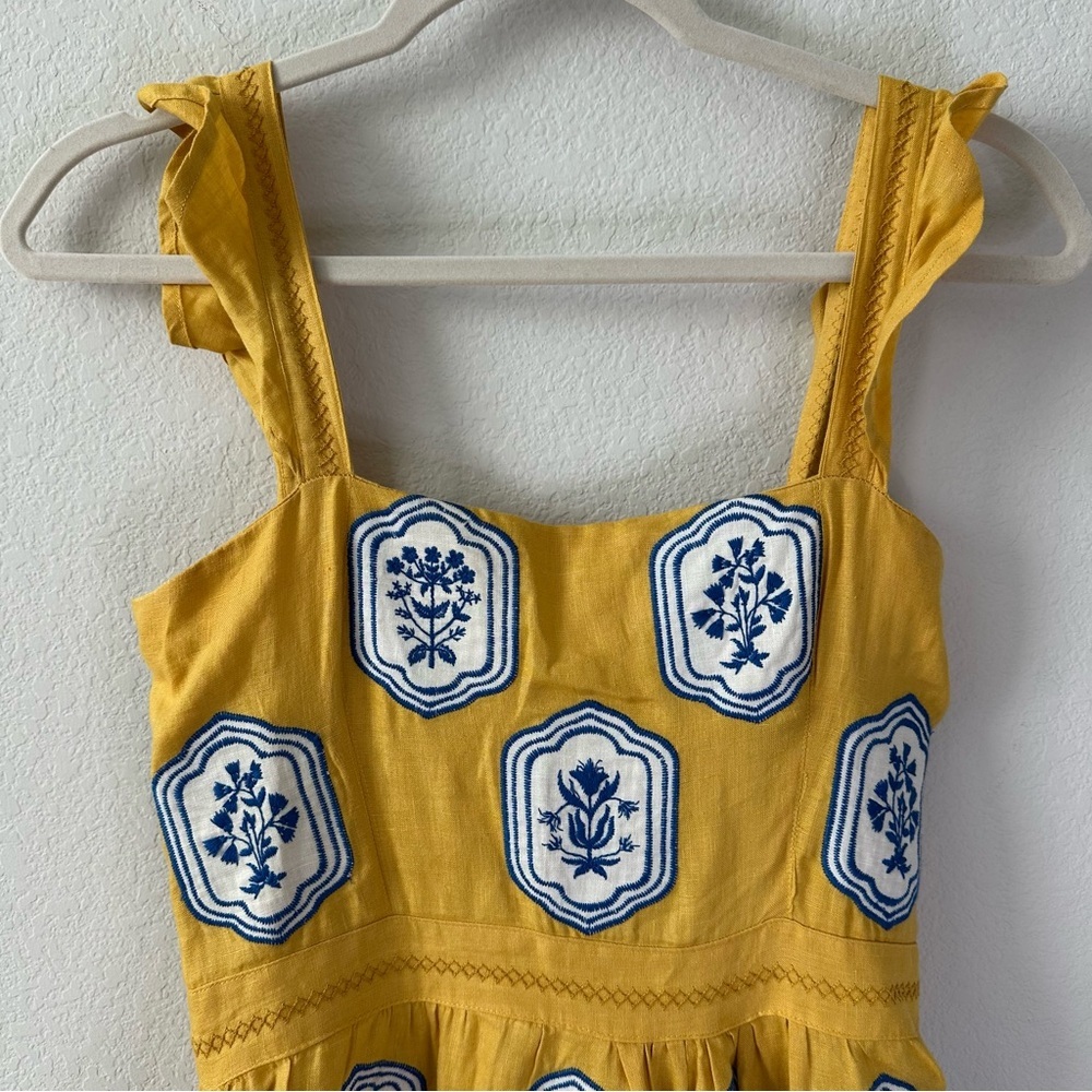 Agua by Agua Bendita Herbarium Riviera Linen Floral Panel Maxi Dress SZ S - Picture 4 of 13